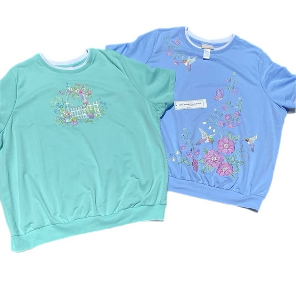 2 Alfred Dunner Embroidered Short Sleeve Knit Tops 3X Cottagecore - Picture 1 of 13